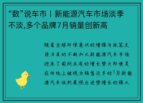“数”说车市丨新能源汽车市场淡季不淡,多个品牌7月销量创新高
