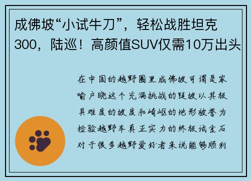 成佛坡“小试牛刀”，轻松战胜坦克300，陆巡！高颜值SUV仅需10万出头