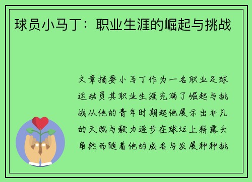 球员小马丁：职业生涯的崛起与挑战