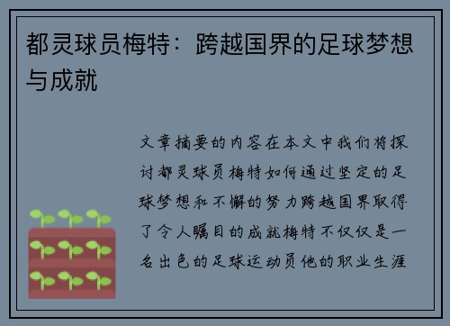 都灵球员梅特：跨越国界的足球梦想与成就